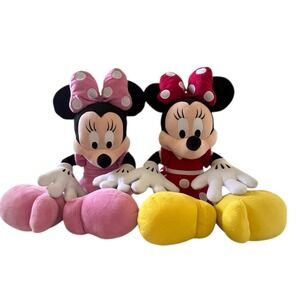 Disney Parks Minnie Mouse Plush Set Red Pink Polka Dot Dress 20" EC